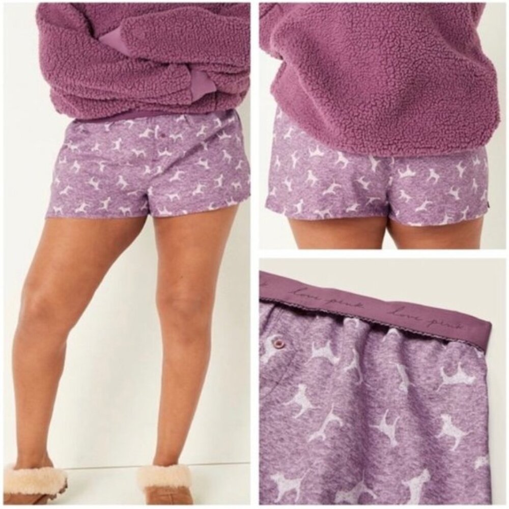Victoria's Secret Pink | Purple Flannel Sleep Boxy Short Shortie Dogs | Size XXL - Picture 1 of 14